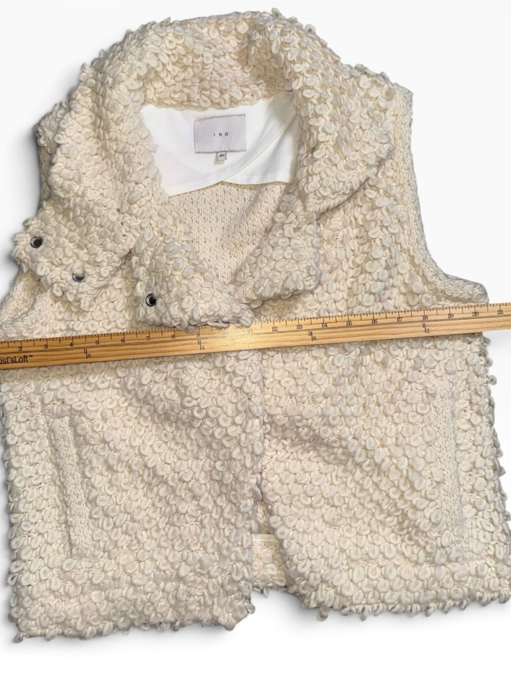 IRO Carleen Cream Shaggy Wool Blend Moto Vest Jacket Size 40 M $420 - Picture 10 of 11
